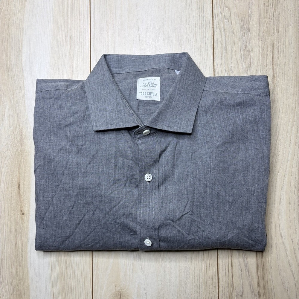 Todd Snyder Men's Button Up Dress Shirt Cotton 17 Gray Long Sleeve Woven Albini